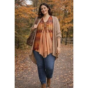 Zac Rachel Ombre Tunic Top Womens 1X Beaded Chiffon Short Sleeve